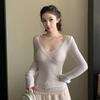 Women S Slim Fit Lace Splice Knit Top For Fall Winter