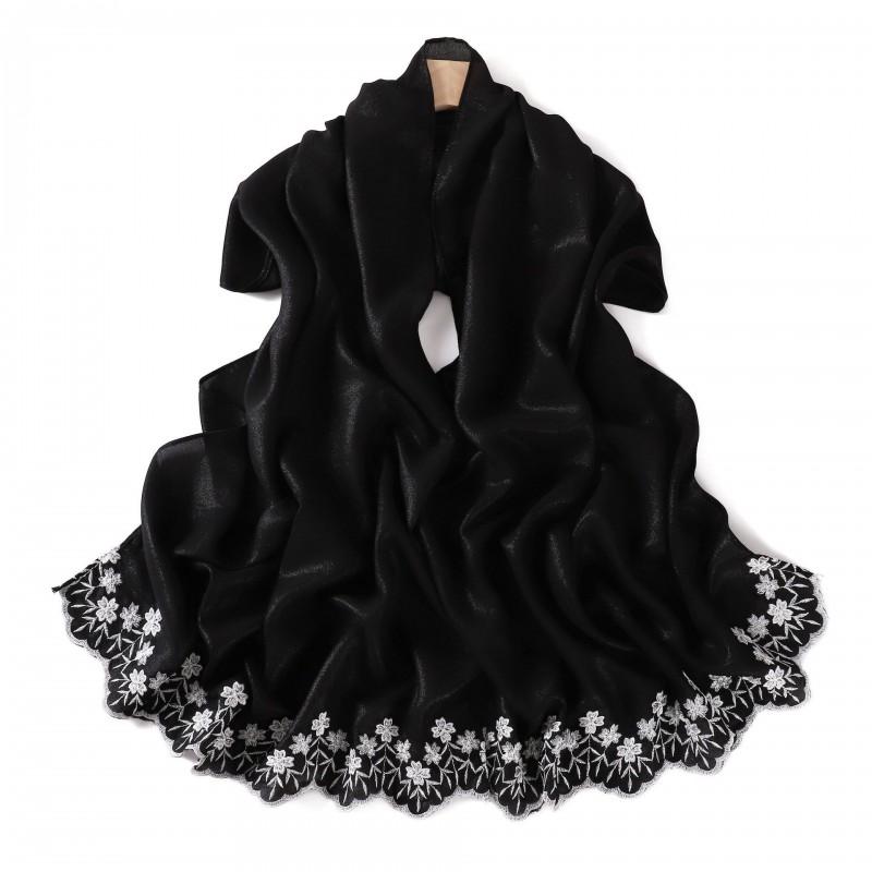 Floral Embroidered Solid Color Scarf Shawl Wrap Lightweight UV Protection Accessory Women