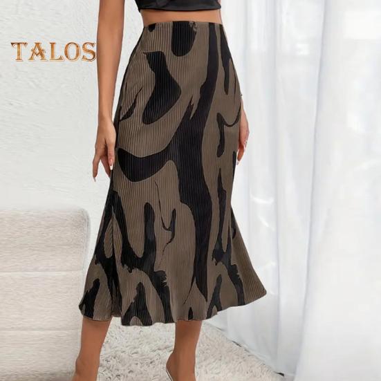 Skirt Fishtail Geometric Women Print Aline Skirt High Waist Large Hem Ribbed Office Lady Skirt Workwear