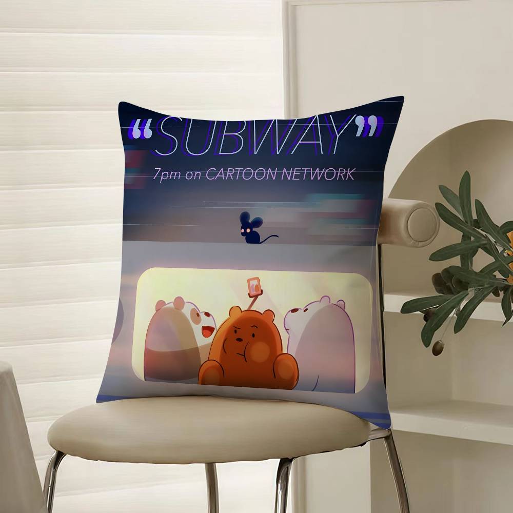 Cute Cartoon W-We Bare Bears-Children Pillow Case Comfort Sofa Bed Silky Elegant Invisible Zipper Decorative Cushion Cover