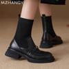 Fashion Women Leather Ankle Boots Knitting Chunky Shoes Woman 2025 Trend Winter Low Heels Fashion Dress Walking Snow Boots Mujer Botas