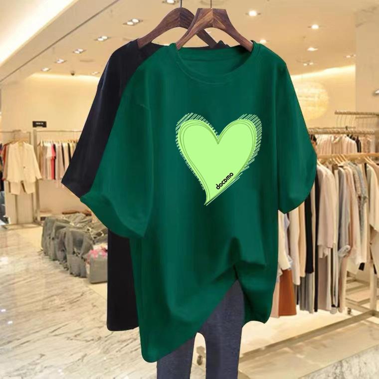 2025 summer new loose and versatile white love printed short-sleeved T-shirt top women's t