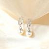 White Copper-Plated Silver Pearl & Zircon Fairy Style Earrings for Women