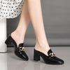 Cool Slippers Women Wear New High-heeled Half-support Single Shoes Patent Leather Muller Shoes Lazy Bag Head Half-slippers In Autumn