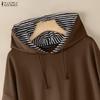 ZANZEA Women Hoodies Casual Long Sleeve Stripe Patchwork Hooded Sweatshirts