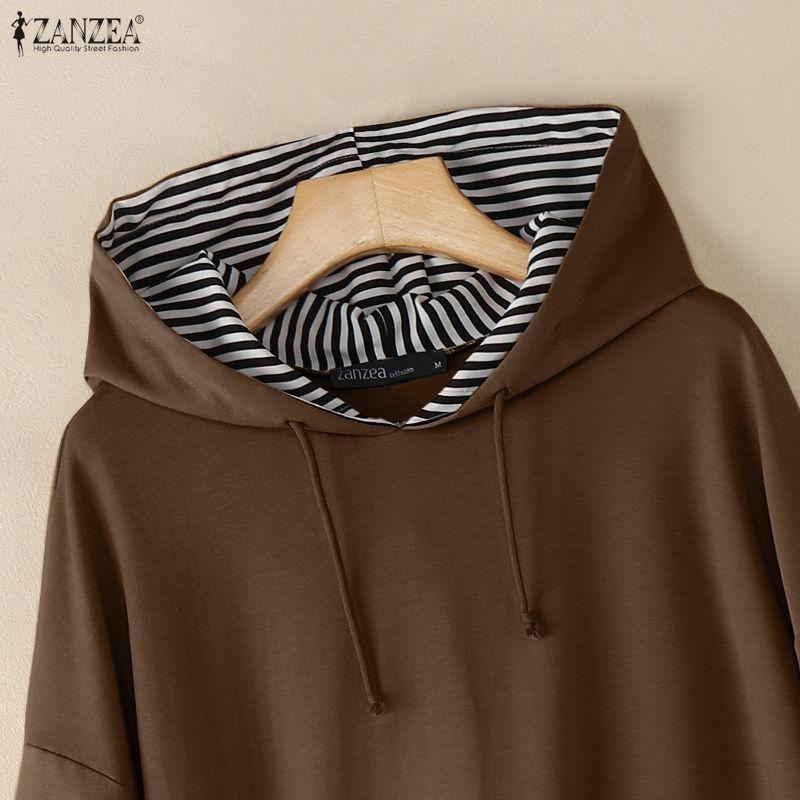ZANZEA Women Hoodies Casual Long Sleeve Stripe Patchwork Hooded Sweatshirts