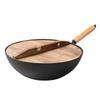 34cm Cast Iron Non-stick Wok with Wooden Lid