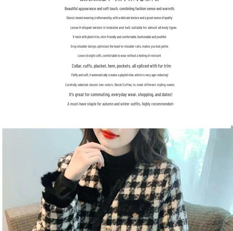 Women's French Chic Houndstooth Chunky Knit Coat - Warm, High-End Autumn/Winter Top with Raw Edges