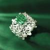 Lulu Tong 2022 S925 Silver Lace Geometric Ring with 8 Carat Green High Carbon Diamond