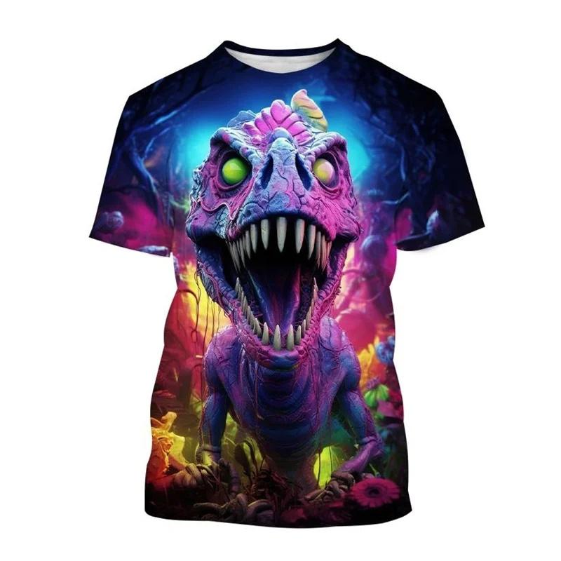 Koszulka z nadrukiem 3D zwierzęta dinozaury dla mężczyzn dzieci wzór Tyranozaur koszulki casual z krótkim rękawem okrągły dekolt koszulki uliczne topy