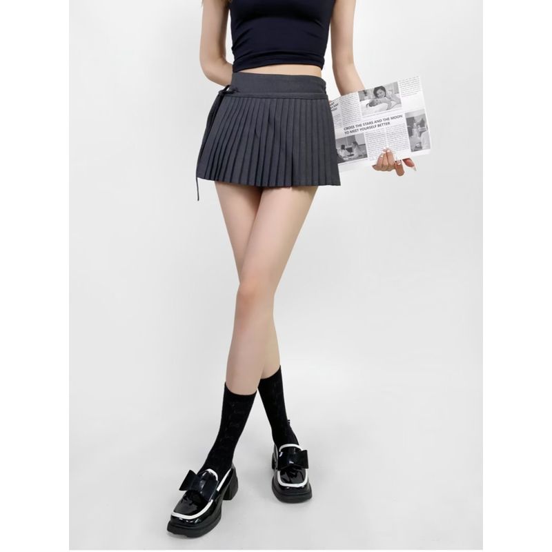 Za2024 Summer New Product Women's Clothes High Waist Figure Flattering Culotte A- Line Skirt Double-Layer Pleated Bows Pleated Skirt