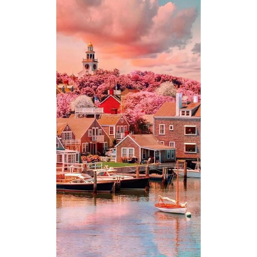 5D DIY Diamond Painting Pink Flower Tree Full Round Diamond Embroidery Cross Stitch Cherry Blossoms Mosaic Kits Decor for Home