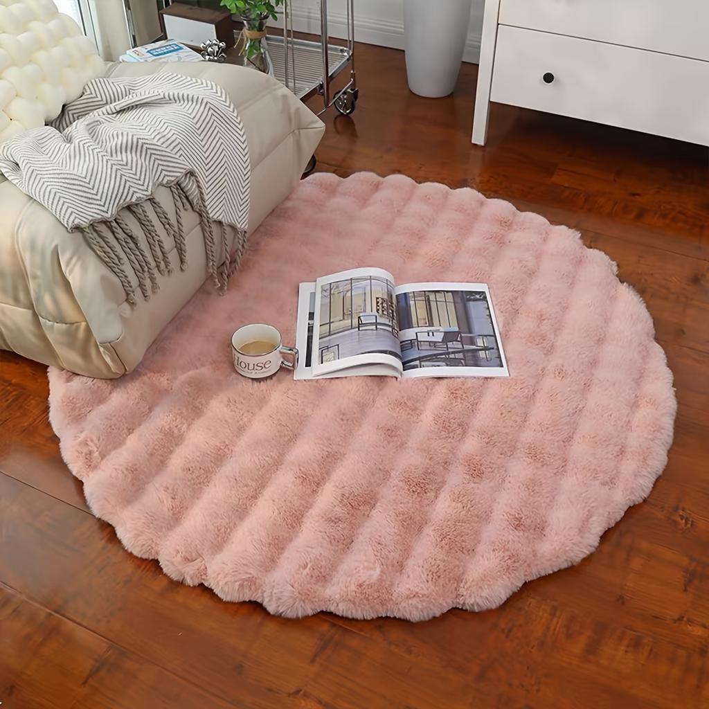 1pc, Round Bubble Fleece Fabric Simple Solid Color Fluffy Soft Comfortable Easy To Clean Furry Warm Cute Indoor Decorative Carpet