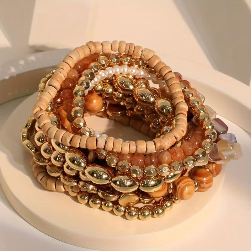 Bohemian Wood and Glass Beaded Bracelet – Ethnic Style High-End Autumn/Winter Hand Jewelry