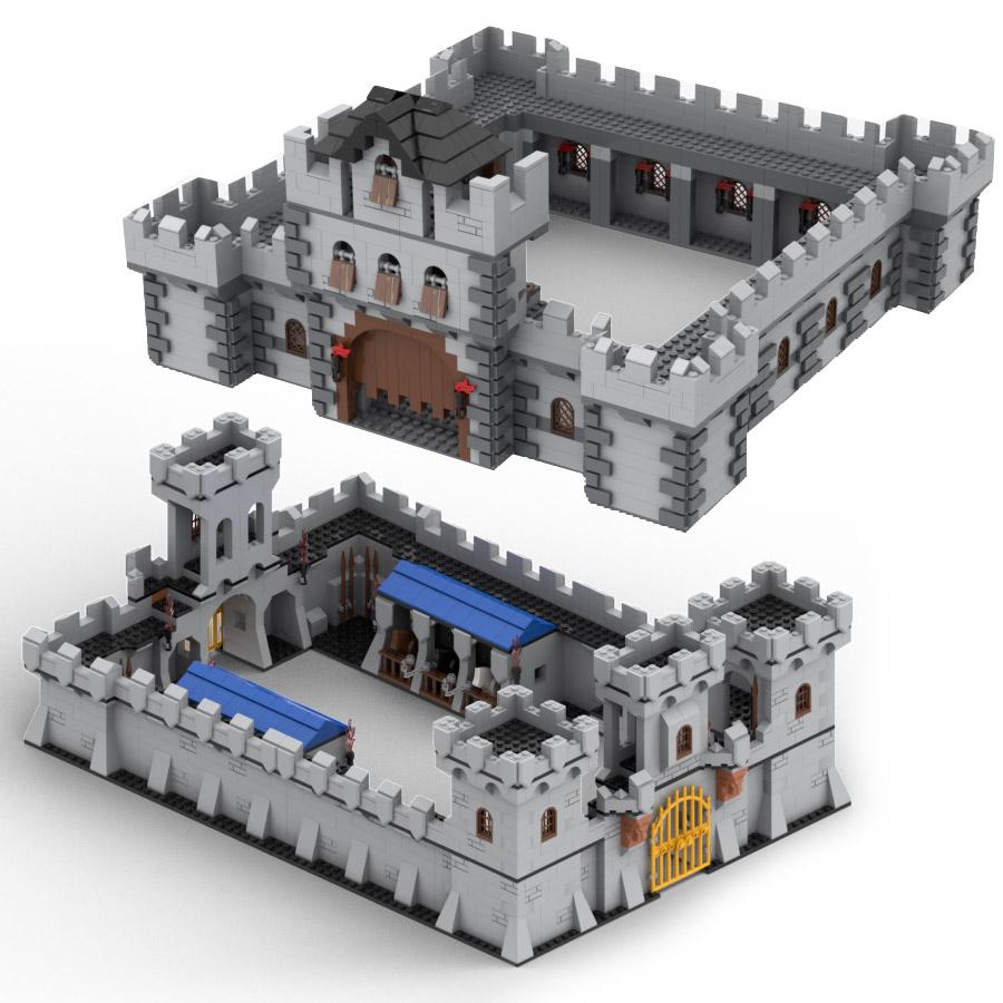 MOC Castelo Medieval Burg Conjunto de Blocos de Construção Furgão Prisional Fogueira Muralha Antiga Forno de Pão Estábulo Igreja Brinquedos de Blocos DIY Presente para Meninos