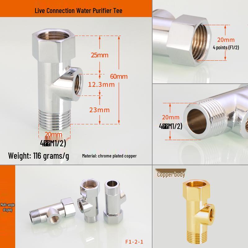 Household Water Purifier Tee Connector 4 to 2 Point Ball Valve for Filter and Dispenser