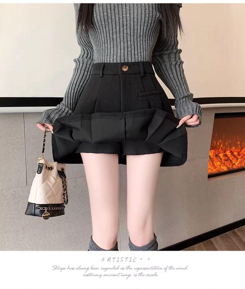 2025 Autumn/Winter Grey Wool Blend High-Waisted Slimming Pleated Skirt