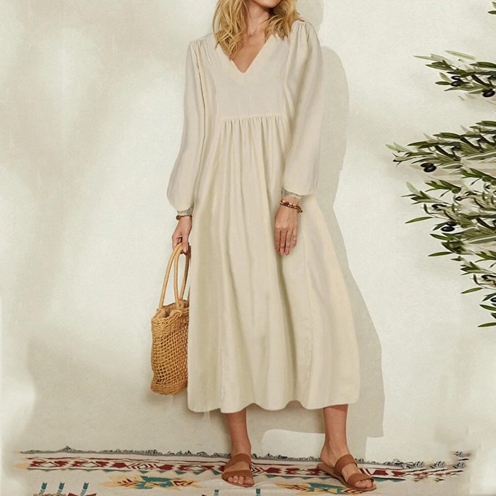 

Женское летнее и осеннее модное платье из хлопка и льна с v-образным вырезом и длинными рукавами со свободными рукавами XXXL белый