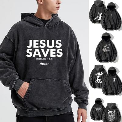 Vintage Herren Hoodie Jesus Schriftzug Totenkopf Grafik Lockerer Mode Pullover Herbstkleidung Freizeitkleidung Damen Oberteile Sweatshirts