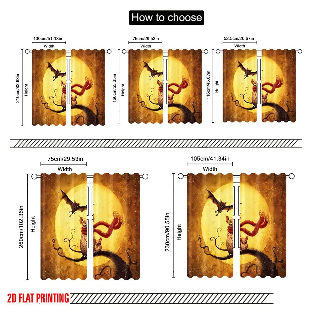 2 Stück, 2D-Flachdruck Vorhänge Digitaldruck Halloween Geist (20) Polyester (ohne Stange) Zimmerdeko für Wohnzimmer und
