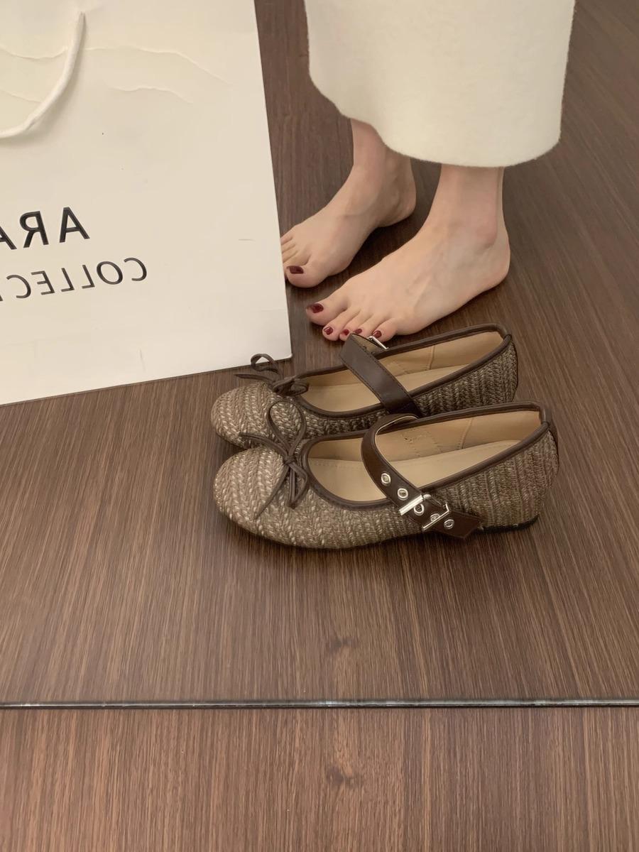 

Французские богемные нежные плетеные сандалии-баотоу женские 2025 весна-лето отпуск фея вечерние пустые туфли 40 темно-коричневого