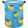 1pc Cute Rubber Duck Duck Wearing Fashion Glasses Laundry Hamper - Blue Round Dirty Clothes Basket Organizer with Sturdy Handle, Hamper Suitable for R