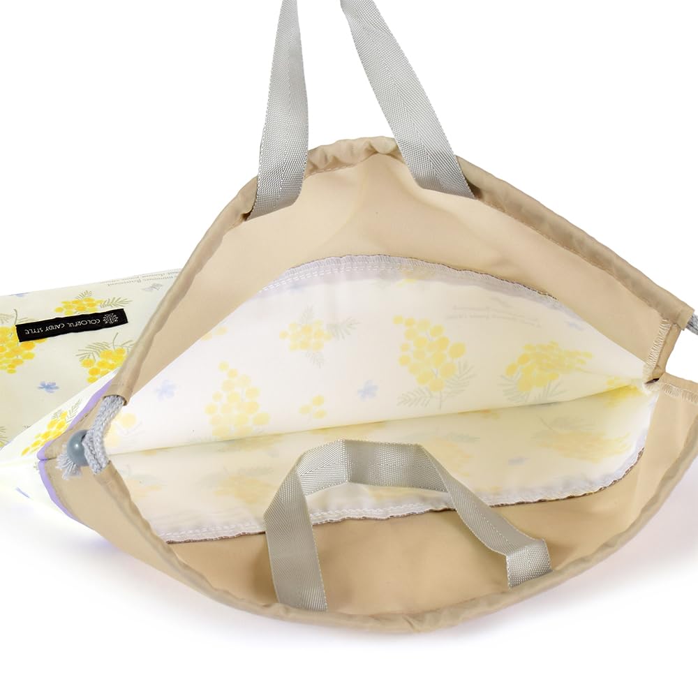 COLORFUL CANDY STYLE Large Drawstring Gym Clothes Bag Name with Handles and Mimosa for NL601500 (with Tag), Gusset, Water-Repellent, No-Iron, Fleur,