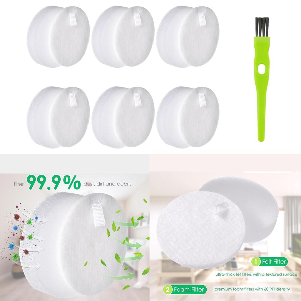 6Pieces High Efficiency Sponge Filter Replacement Filter Efficient Dust Cleaning Filter Suitable for Wet Dry Vacuum