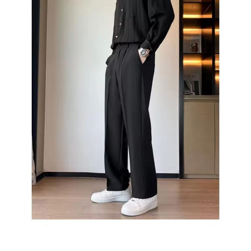 Mens Retro Loose Versatile Casual Straight Long Work Trousers
