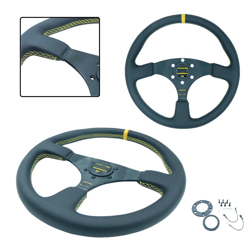 Car Modification Racing Leather/frosted Steering Wheel, Competitive Sports 14 Inch Flat Universal Steering Wheel