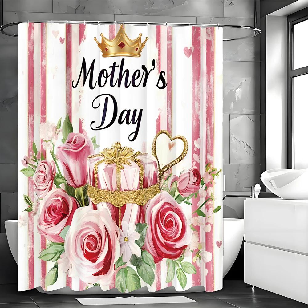 Happy Mother's Day Floral Crown Gift Curtain Shower Curtain, Bathroom Decorative Shower Curtain, Waterproof Shower Curtain with