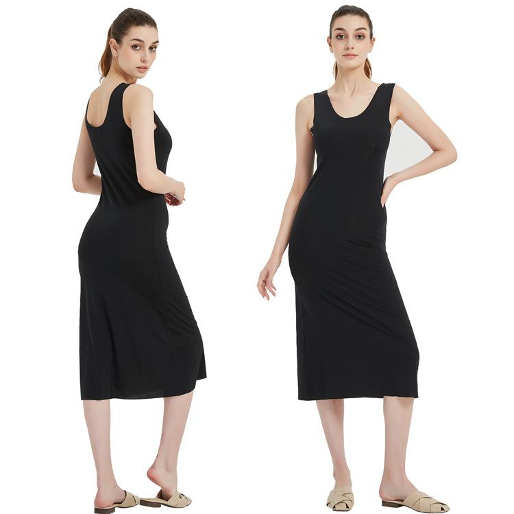 Plus Size Seamless Full Slips Dresses for Women Summer Ice Silk Cool Petticoat Underkirt Sleeveless Underwear Slips Dress M-5XL