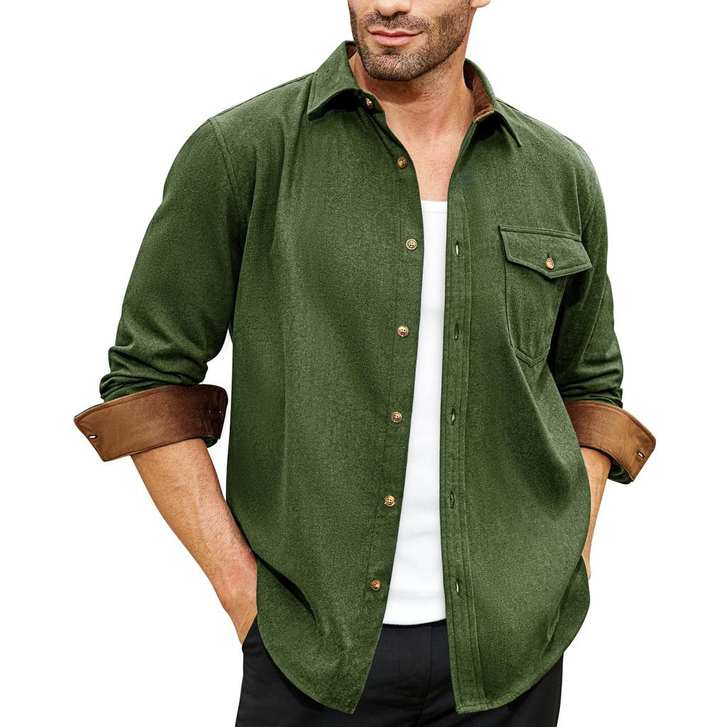 Men's -color Casual And Fashionable Long-sleeved Lapel Workwear Button-down Shirt