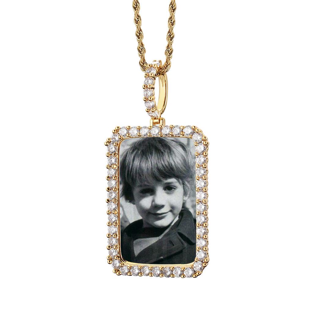 European & American Hip Hop Zircon-Embedded Square Photo Frame Necklace - Custom Image Trendy Street Style Pendant