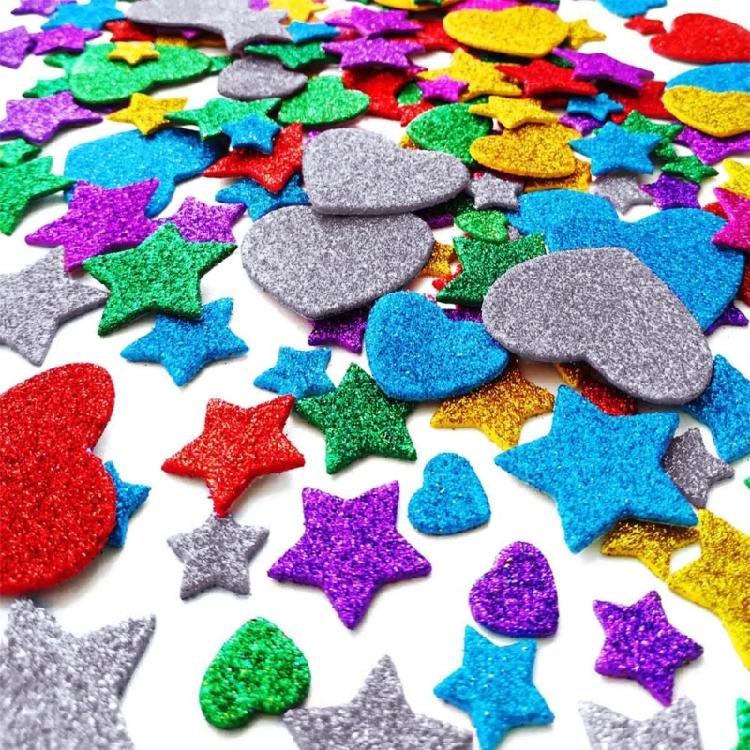 Sparkling Sticker Star Heart Glittering Sticker Adhesive Star Teacher Reward Sticker for Art Craft Birthday Decoration
