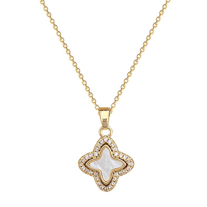 Clover Shell Micro-Inlaid Necklace Earrings Set Light Luxury Personality Temperament Earrings Necklace Combination