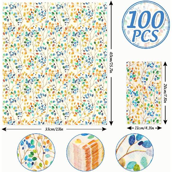AnyDesign 100Pcs Colorful Leaves Guest Napkins Watercolor Leaf Branches Disposable Paper Napkins Dinner Hand Napkin for Home Kitchen Bathroom Holiday