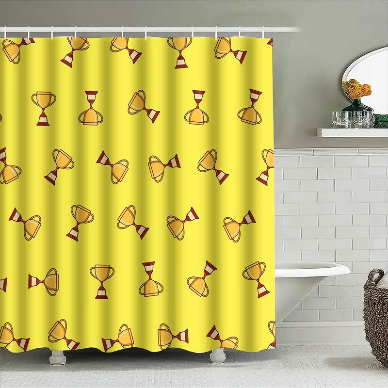 Modern Bathroom Decor Shower Curtain With Trophy Hourglass Print For Home Decoration Yellow Color Printed Waterproof Fabric Size