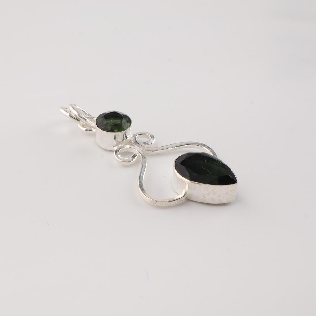 Green Tourmaline Gemstone 925 Sterling Silver Handcrafted Pendant 1.60" Gift For Her PP-13-32