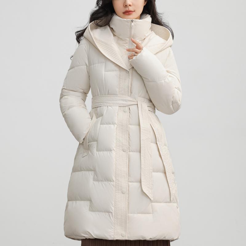 

Теплые длинные парки для женщин, пальто с поясом, модные толстые женские зимние пальто больших размеров с длинными рукавами, с капюшоном M бежевый