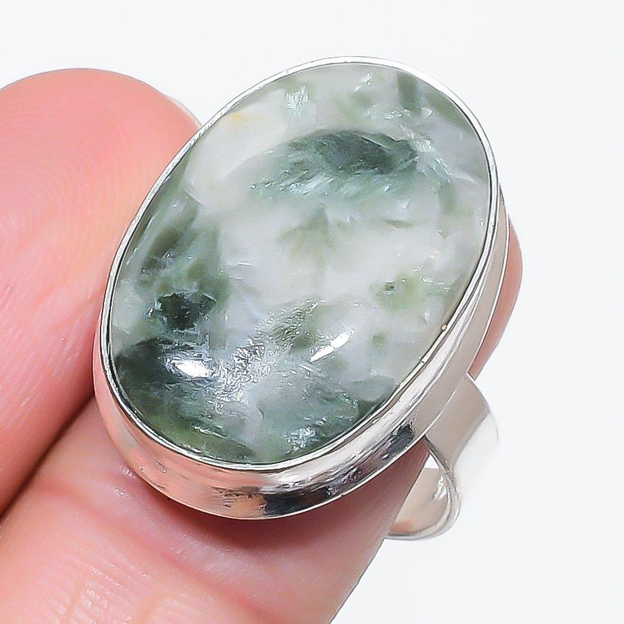 Natural Orange Seraphinite Gemstone 925 Sterling Silver Jewelry Ring Size 8 t4c88