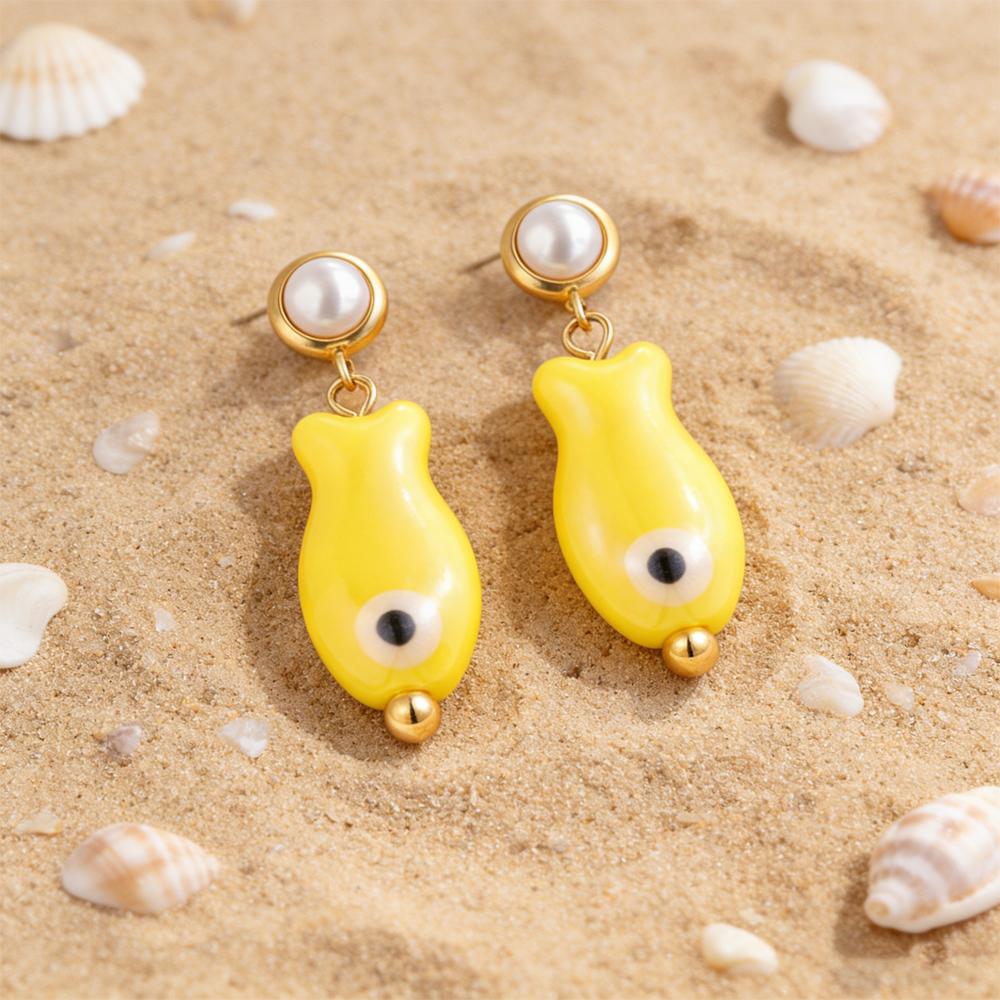 Stainless Steel Earrings Colorful Ocean Ceramic Fish Drop Dangle Earrings for Women Summer Beach Holiday Handmade Jewelry Gift