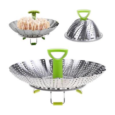 Folding Steamer Basket Stainless Steel Vegetable Fish Seafood Steamer Retractable Handle