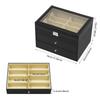 Eyeglasses Display Case 24 Compartment with Lock, 3-Tier Glass Top Jewelry Storage Organizer for Sunglasses Watches Earrings