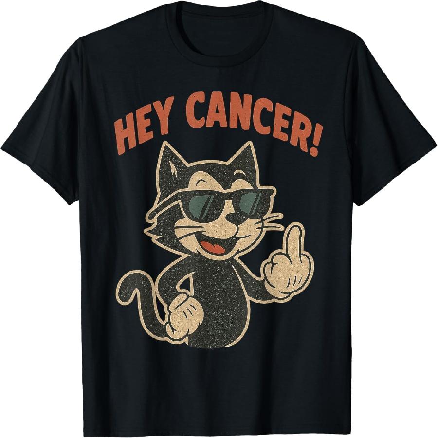 Hey Cancer Funny Cat Middle Finger T-Shirt for Men Women S