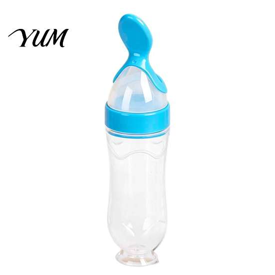 Soft Tip Spoon for Baby Silicone Squeeze Spoon, Single-handed Rice Cereal Bottle with Shower Gift Newborns Flow Control, Easy Clean Dispensing Infant