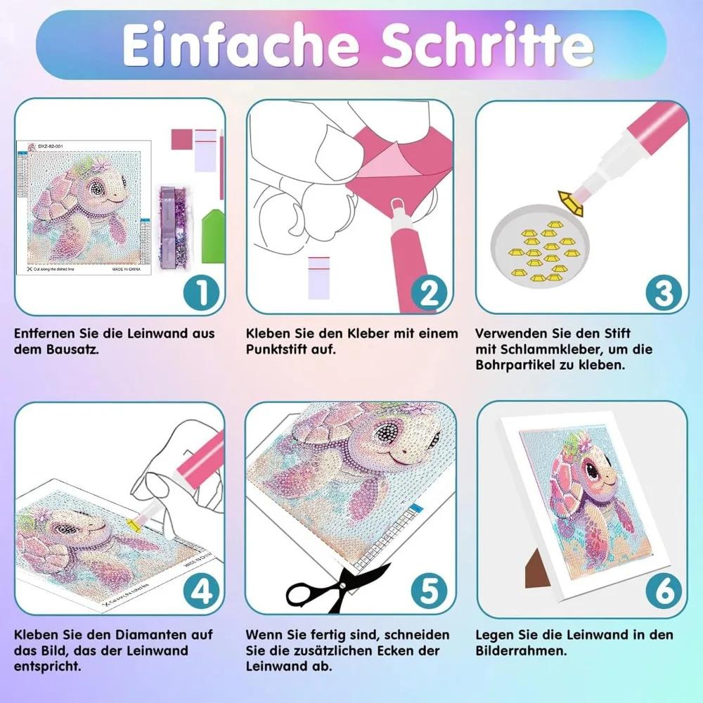 Turtle Diamond Painting Wooden Frame, 5D Diamond Painting for Children and Girls, DIY Craftsmanship Home 18x18cm