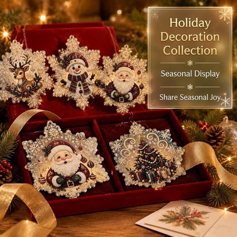 6PCS Diamond Painting 3d Mixed-sized Pearl Beads Snowflake Shape Xmas Pearl Suncatcher Kit Diy Craft Festive Wall Decor Pendant