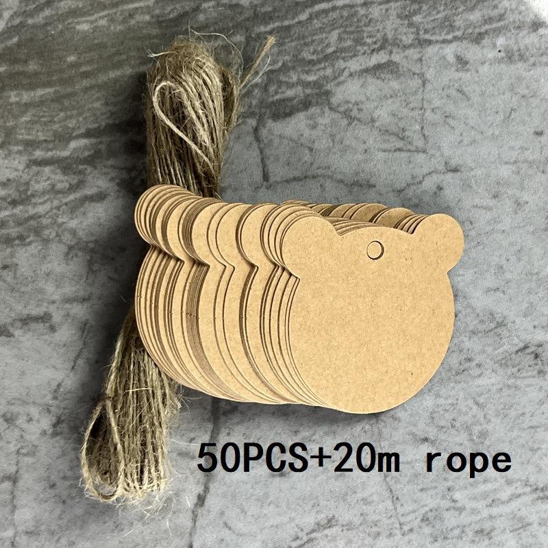 50pcs Blank Kraft Paper Tags Garment Tag Bear Head Shape Gift Tag DIY Price Label Cards with Rope