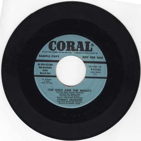 

7inch Record JOHNNY DESMOND The High And The Mighty Got No Ti 961232 Coral US Pop Used